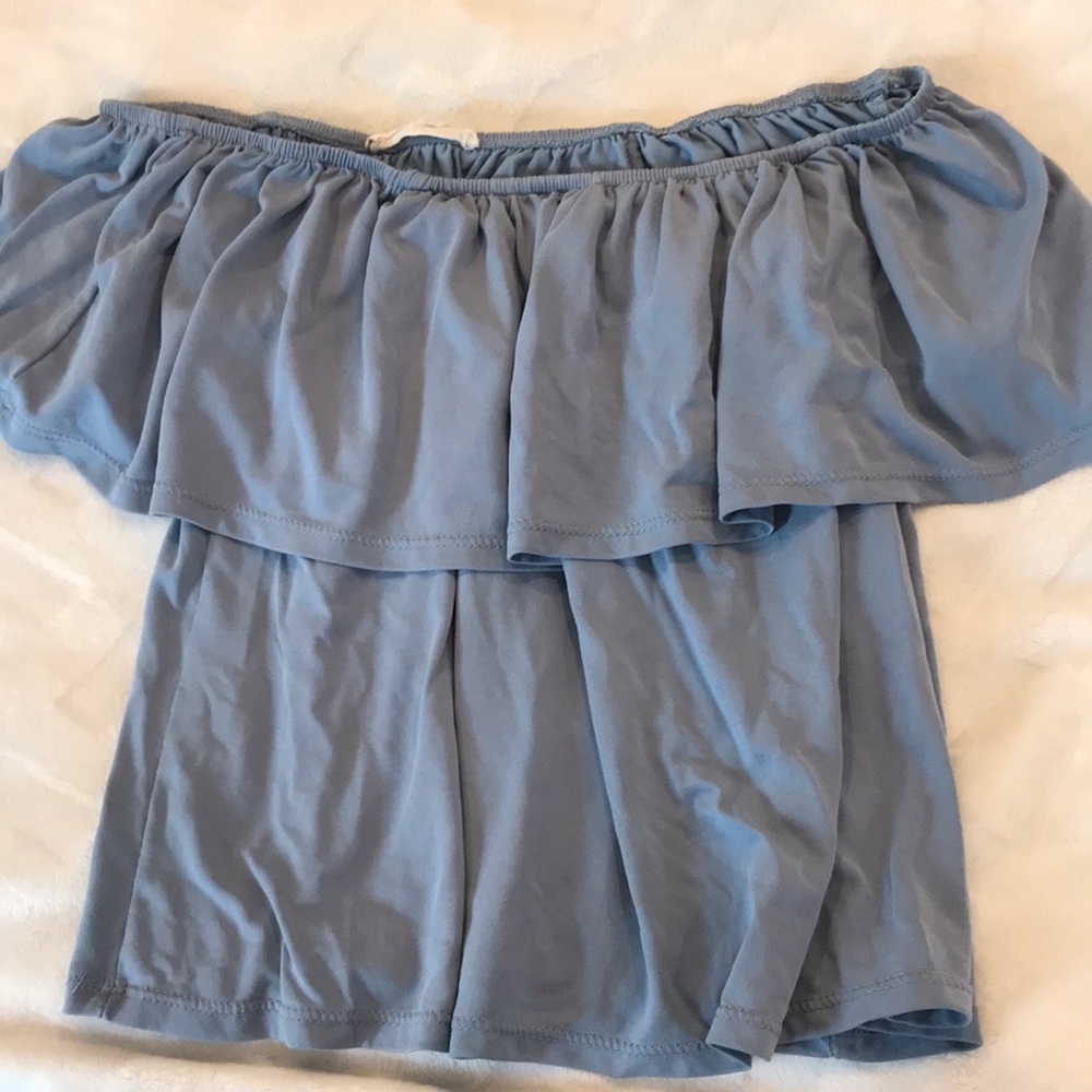 Blue off the shoulder flowy crop top